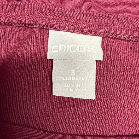 Chico's Women's Burgundy Floral Embroidery Long Sleeve Top Size 3 - Picture 8 of 12